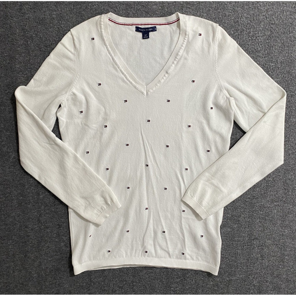 Vintage Tommy Hilfiger sweater womens white v neck sweater Size S